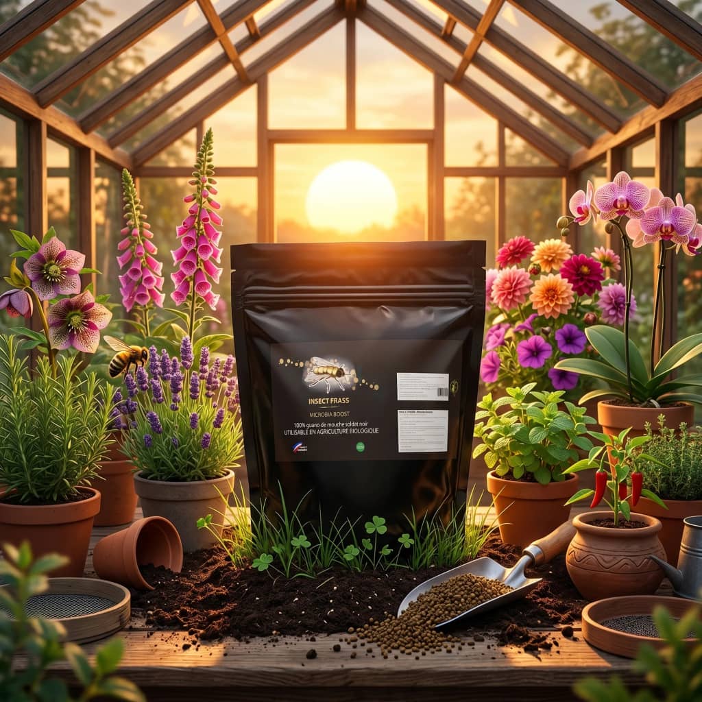 Insect Frass Guano Diffusion, guano d'insectes booster microbien NPK 3-2.2-2.4, sac vue face
